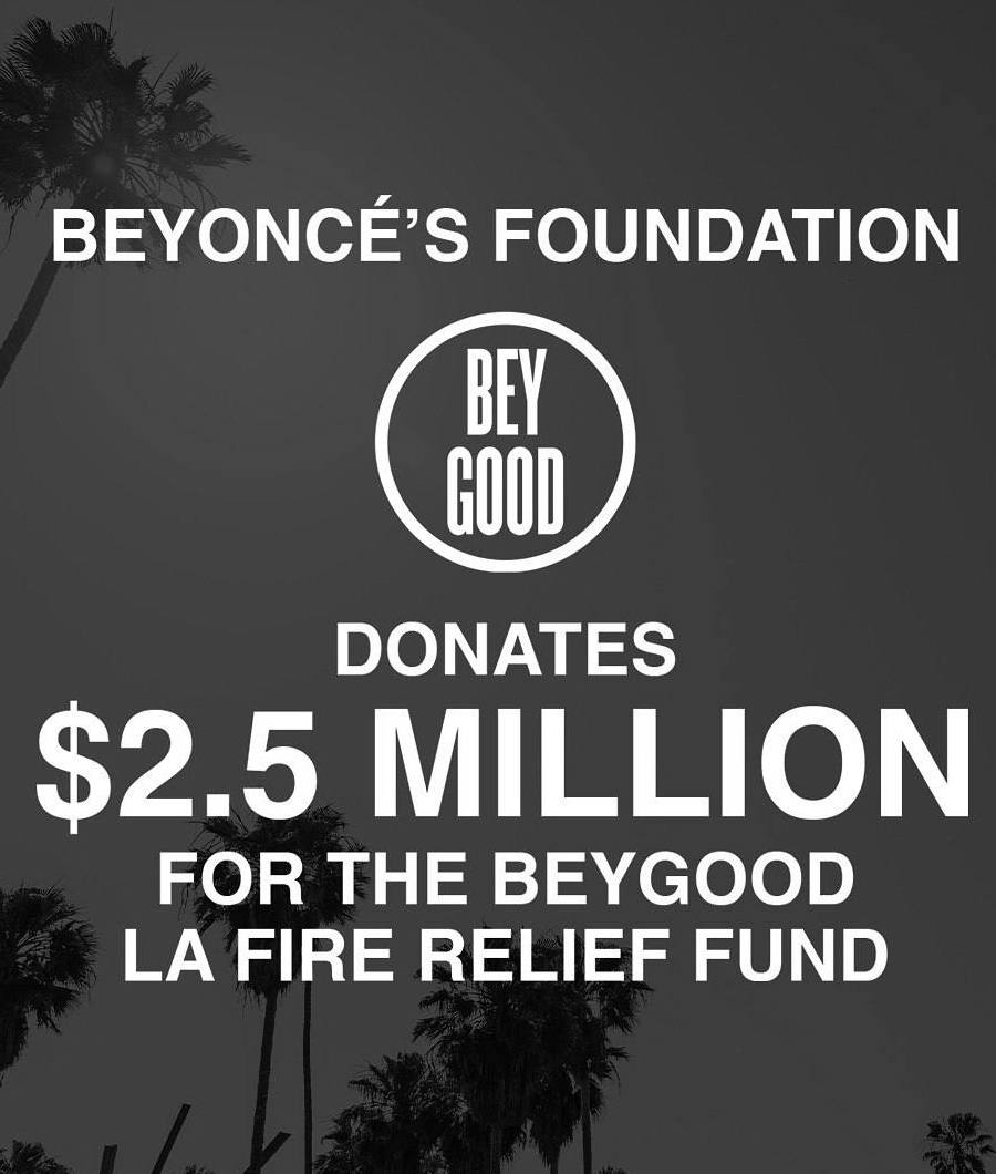 Beyonce a donat 2,5 milioane de dolari victimelor din Los Angeles